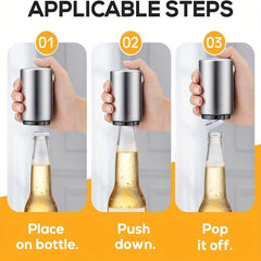 Automatic Bottle Cap Opener Stainless Steel Beer Bottle Opener Push Down Pop Off