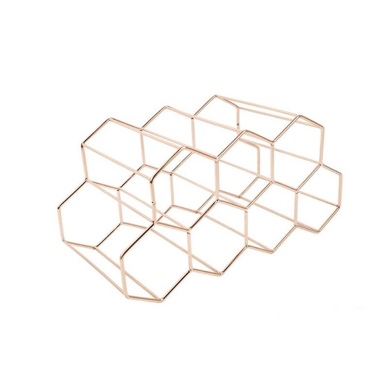 Modern Metal Honeycomb Wine Rack Tabletop Hexagon 9 Bottle Holder Display