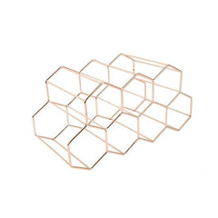 Modern Metal Honeycomb Wine Rack Tabletop Hexagon 9 Bottle Holder Display