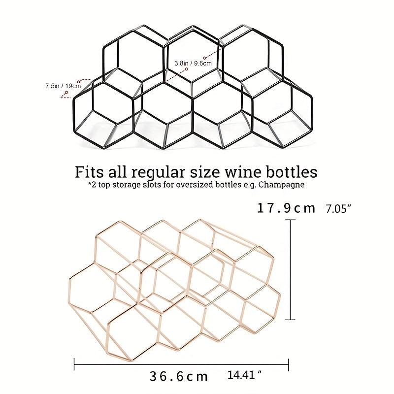 Modern Metal Honeycomb Wine Rack Tabletop Hexagon 9 Bottle Holder Display
