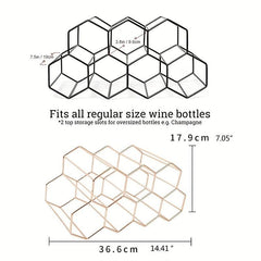Modern Metal Honeycomb Wine Rack Tabletop Hexagon 9 Bottle Holder Display