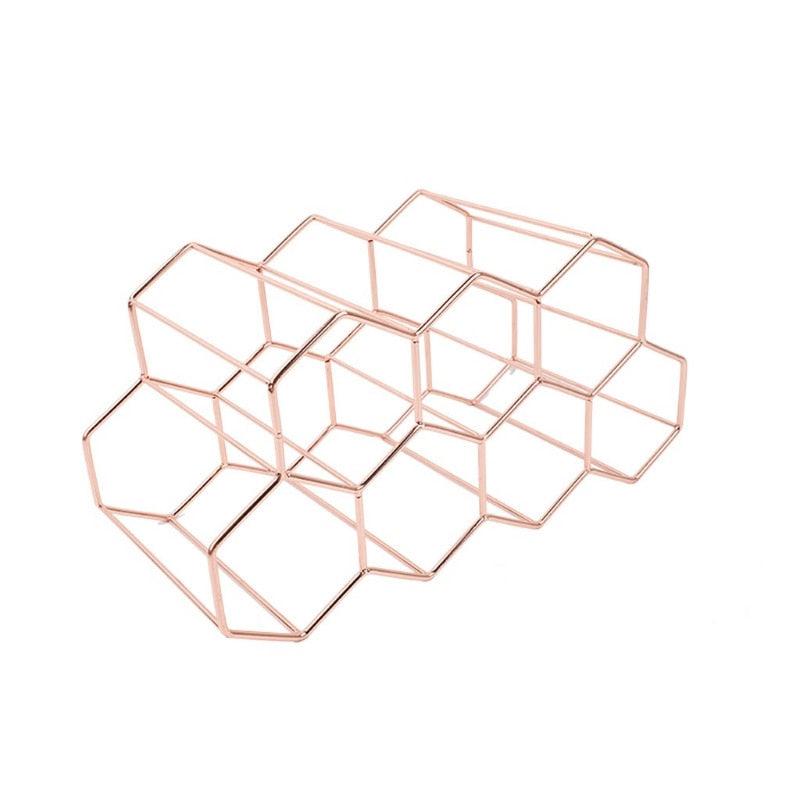 Modern Metal Honeycomb Wine Rack Tabletop Hexagon 9 Bottle Holder Display