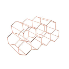 Modern Metal Honeycomb Wine Rack Tabletop Hexagon 9 Bottle Holder Display