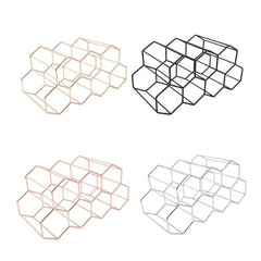 Modern Metal Honeycomb Wine Rack Tabletop Hexagon 9 Bottle Holder Display