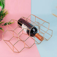 Modern Metal Honeycomb Wine Rack Tabletop Hexagon 9 Bottle Holder Display