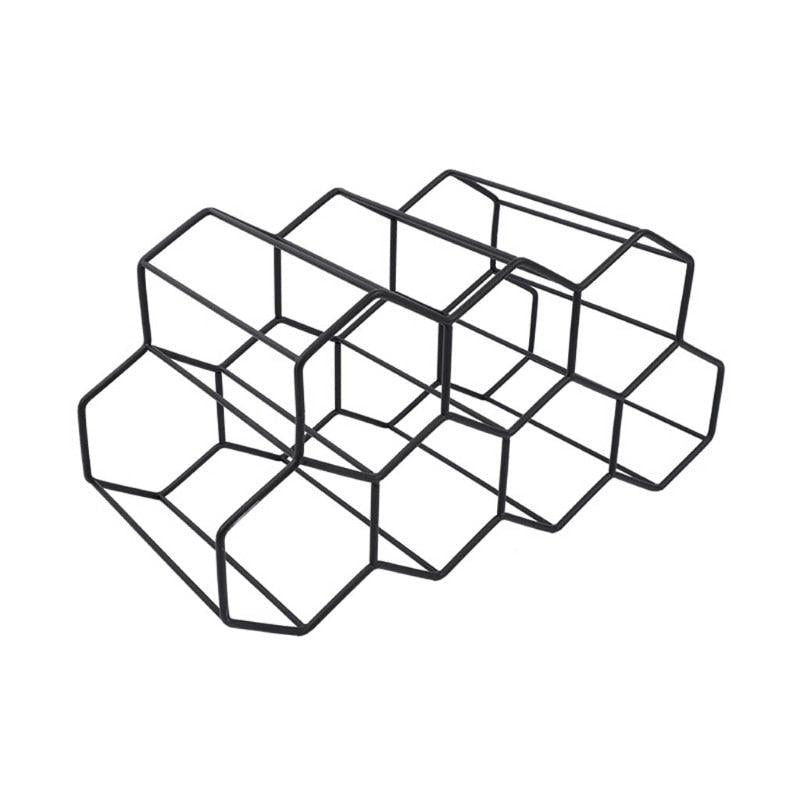 Modern Metal Honeycomb Wine Rack Tabletop Hexagon 9 Bottle Holder Display