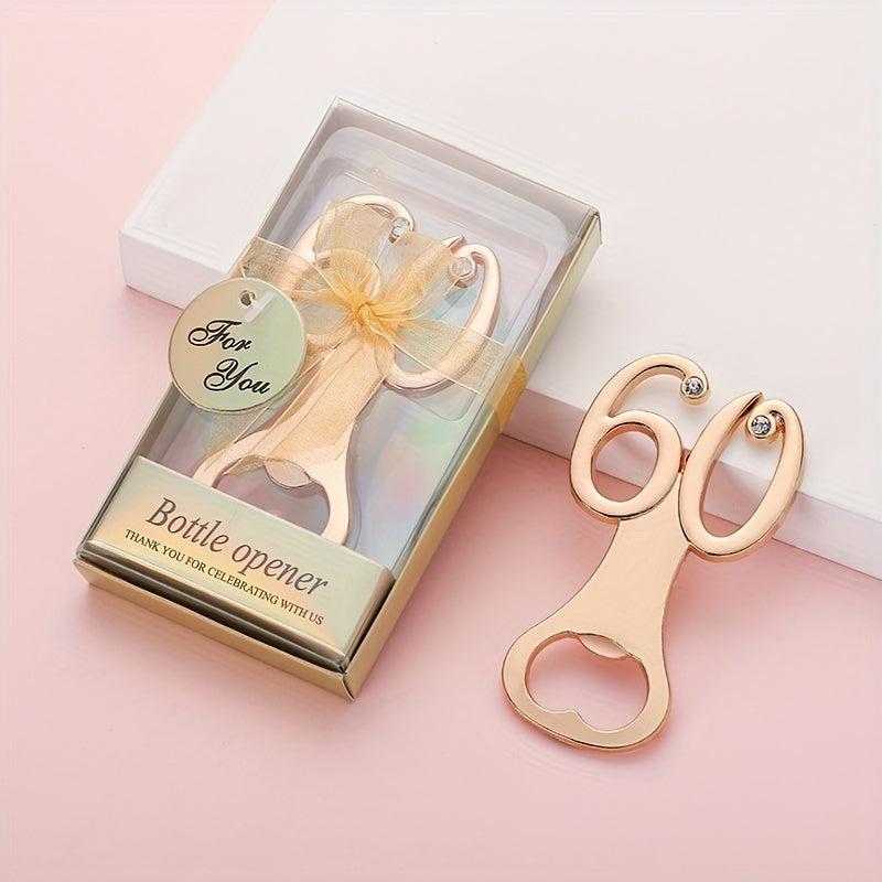 60 Bottle Opener Golden Alloy Number Sixty Beer Opener 60th Birthday Party Favor