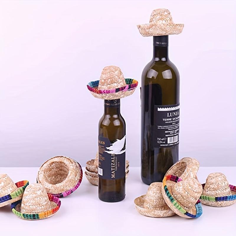 Mini Mexican Straw Hat for Wine Bottle Decoration