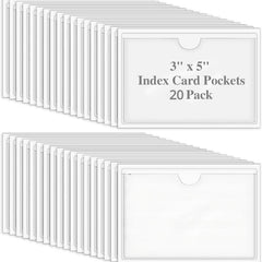 20pcs Index Card Pockets Clear Plastic Labels Holders Organizing Storage