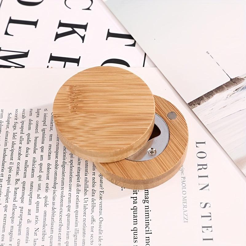 Bamboo Bottle Opener Fridge Magnet Stainless Steel Round Opener