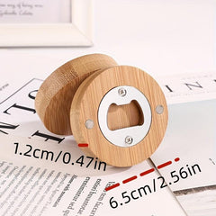 Bamboo Bottle Opener Fridge Magnet Stainless Steel Round Opener