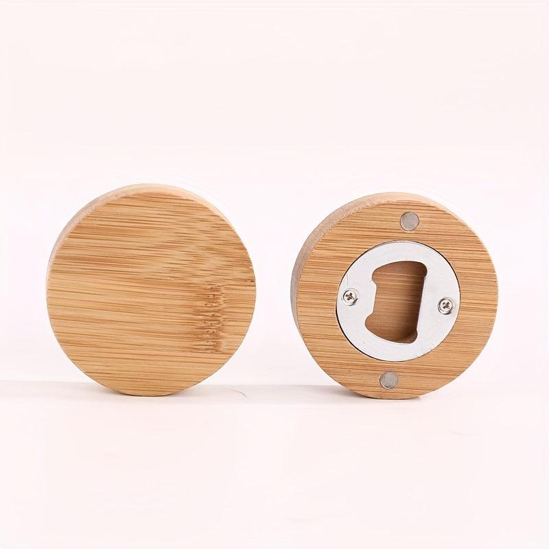 Bamboo Bottle Opener Fridge Magnet Stainless Steel Round Opener