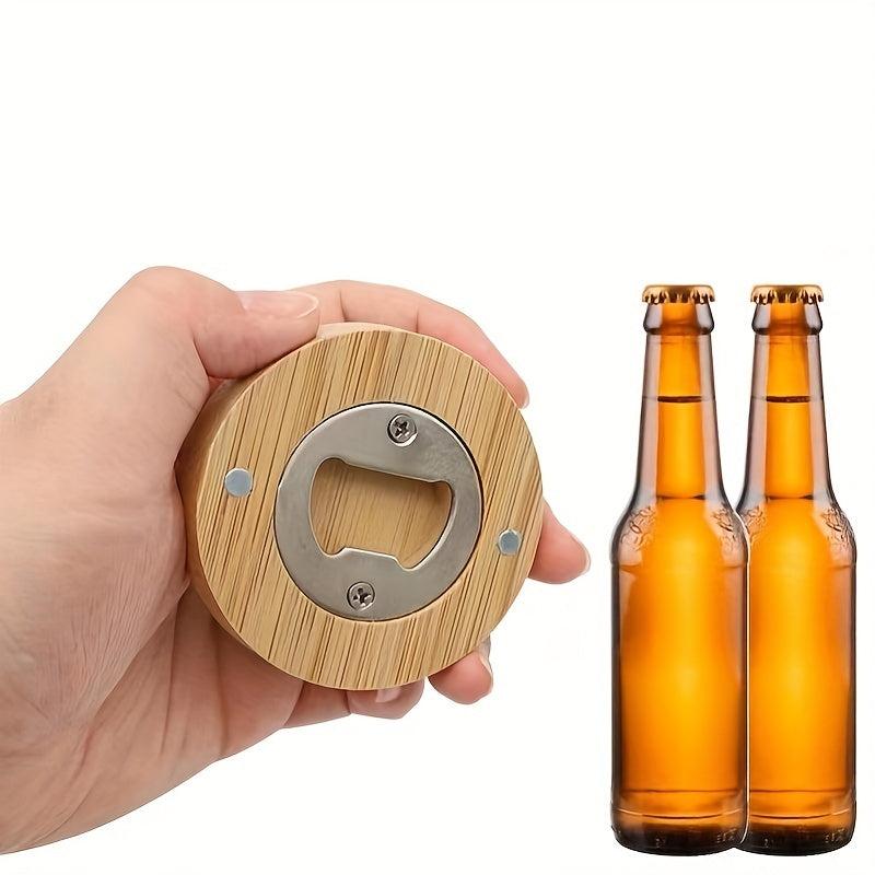 Bamboo Bottle Opener Fridge Magnet Stainless Steel Round Opener