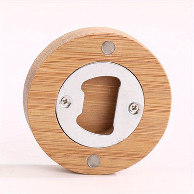 Bamboo Bottle Opener Fridge Magnet Stainless Steel Round Opener