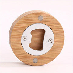 Bamboo Bottle Opener Fridge Magnet Stainless Steel Round Opener