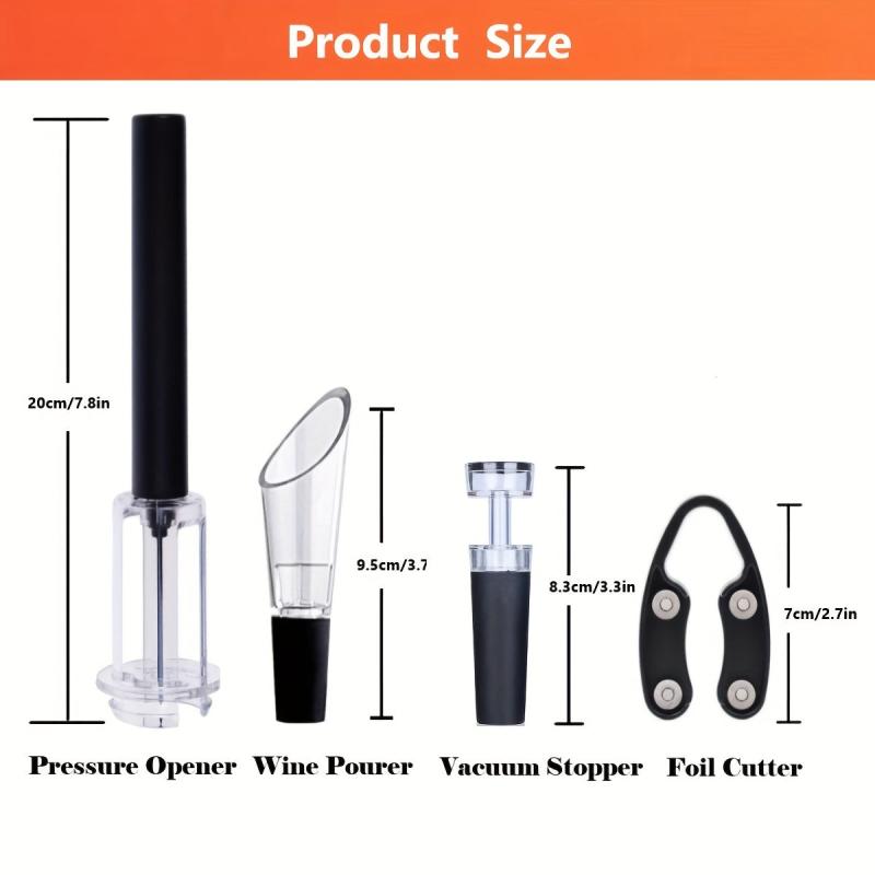 4pcs Air Pressure Bottle Opener Set with Foil Cutter Aerator Pourer Vacuum