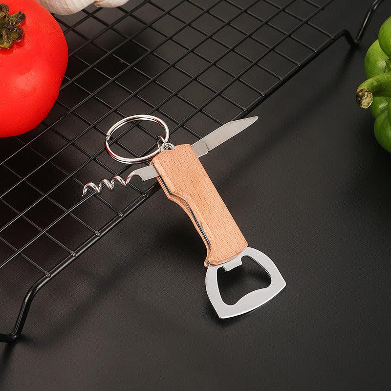 Stainless Steel Wood Handle Bottle Opener 3 in 1 Pocket Can Opener