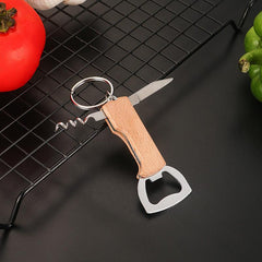 Stainless Steel Wood Handle Bottle Opener 3 in 1 Pocket Can Opener
