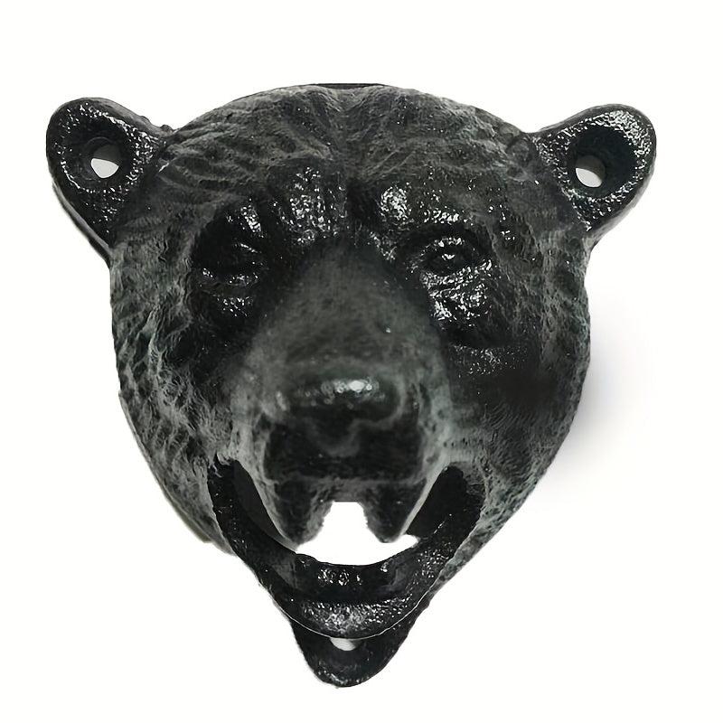 Retro Cast Iron Bear Head Bottle Opener Wall Mounted Durable