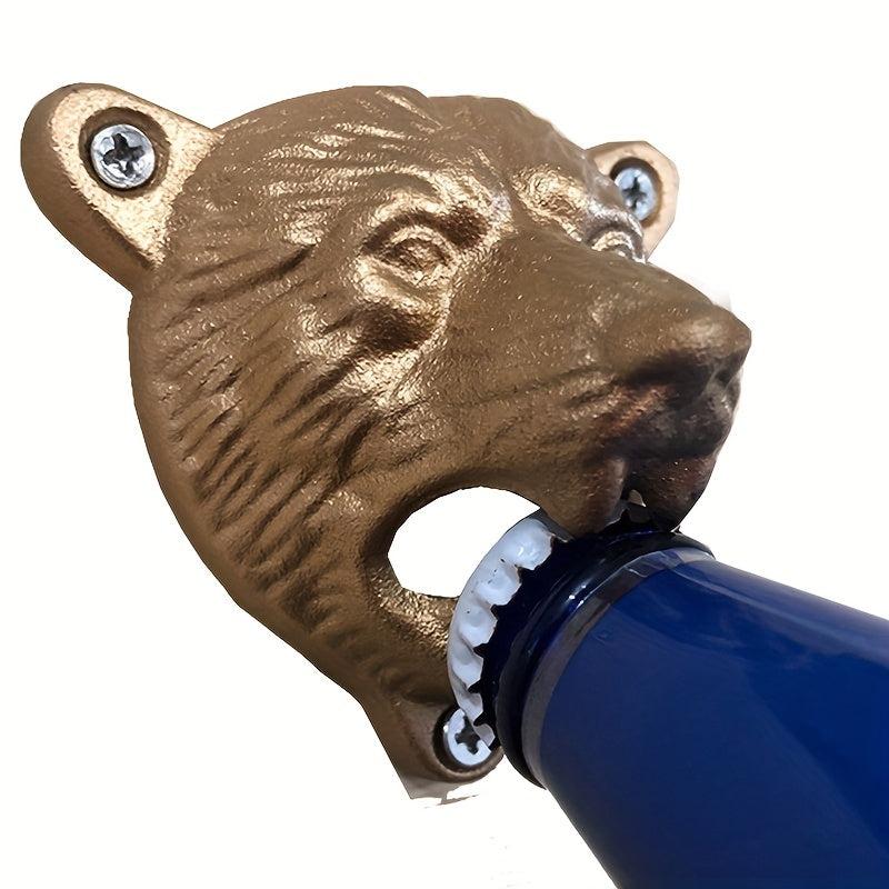 Retro Cast Iron Bear Head Bottle Opener Wall Mounted Durable