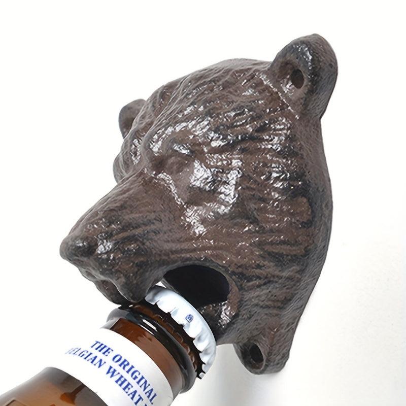 Retro Cast Iron Bear Head Bottle Opener Wall Mounted Durable