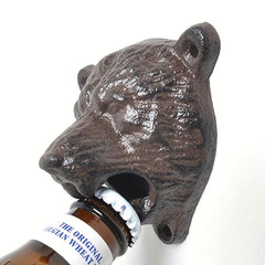 Retro Cast Iron Bear Head Bottle Opener Wall Mounted Durable
