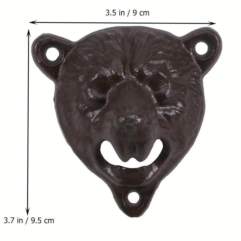 Retro Cast Iron Bear Head Bottle Opener Wall Mounted Durable