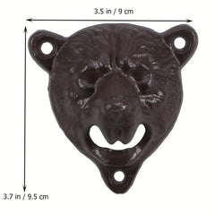 Retro Cast Iron Bear Head Bottle Opener Wall Mounted Durable