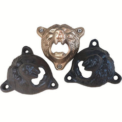 Retro Cast Iron Bear Head Bottle Opener Wall Mounted Durable