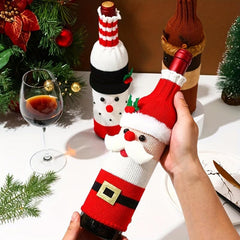 3pcs Knitted Snowman Red Wine Cover Xmas Party Decor