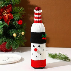 3pcs Knitted Snowman Red Wine Cover Xmas Party Decor