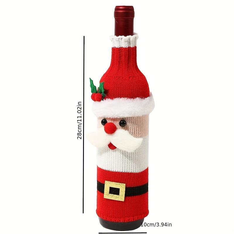 3pcs Knitted Snowman Red Wine Cover Xmas Party Decor