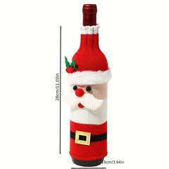 3pcs Knitted Snowman Red Wine Cover Xmas Party Decor