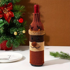 3pcs Knitted Snowman Red Wine Cover Xmas Party Decor