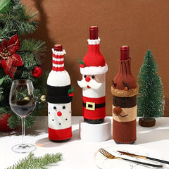 3pcs Knitted Snowman Red Wine Cover Xmas Party Decor