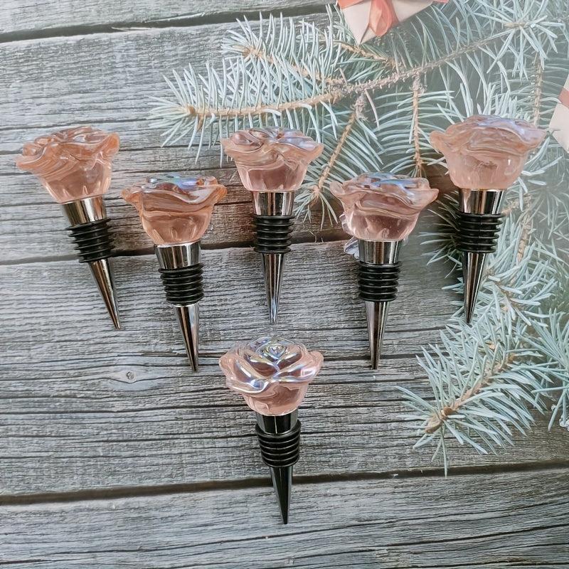 Crystal Rose Wine Stopper Set of 6 - Wedding Gift & Decoration