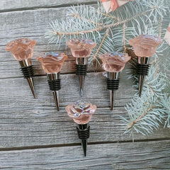 Crystal Rose Wine Stopper Set of 6 - Wedding Gift & Decoration
