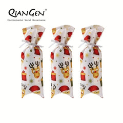 3pcs Christmas Wine Bottle Bags w/ Drawstring