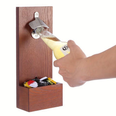 Wall Mounted Beer Bottle Opener With Cap Catcher Kitchen Bar Decoration