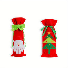2pcs Santa Claus Wine Bottle Cover Christmas Knitted Champagne Protector