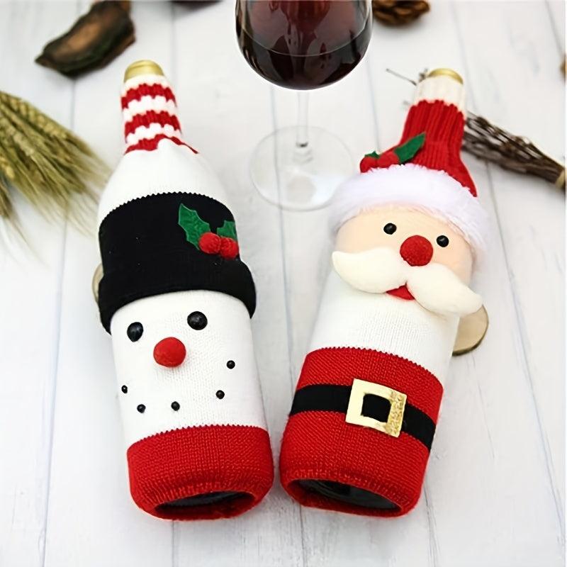 2pcs Santa Claus Wine Bottle Cover Christmas Knitted Champagne Protector