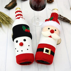 2pcs Santa Claus Wine Bottle Cover Christmas Knitted Champagne Protector