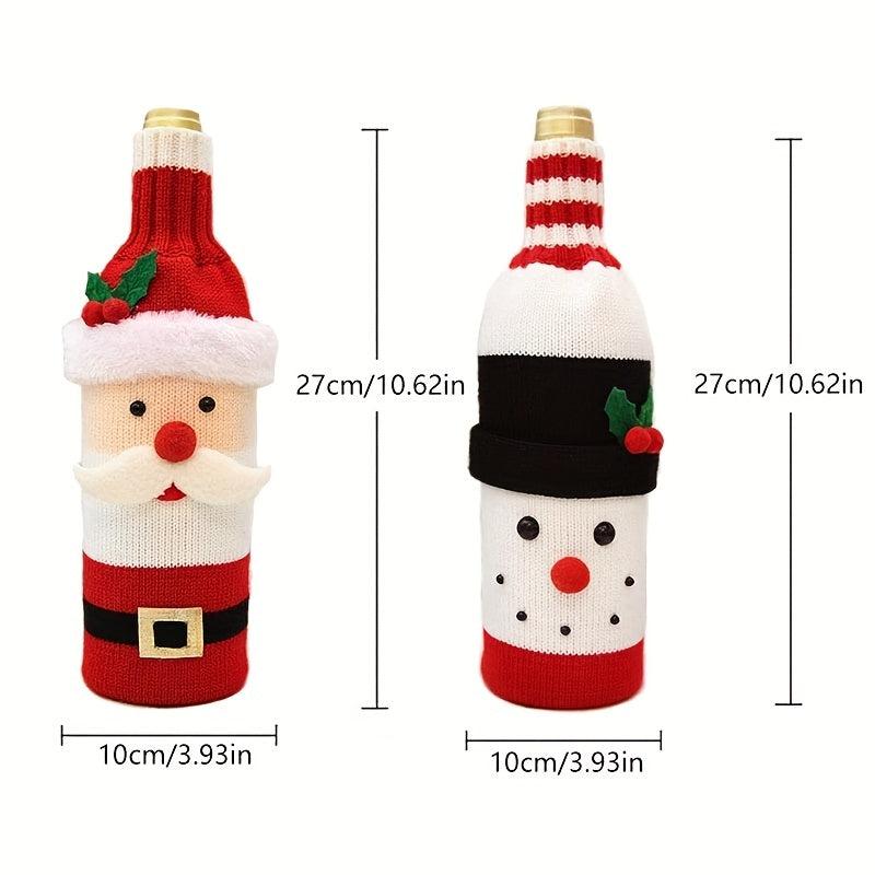 2pcs Santa Claus Wine Bottle Cover Christmas Knitted Champagne Protector