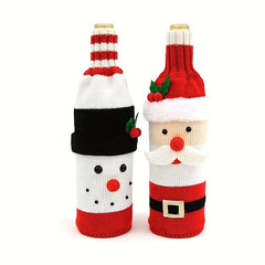 2pcs Santa Claus Wine Bottle Cover Christmas Knitted Champagne Protector