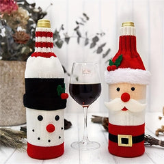 2pcs Santa Claus Wine Bottle Cover Christmas Knitted Champagne Protector