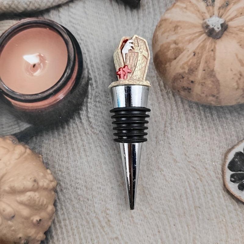 Halloween Series Coffin Wine Stoppers Set, Creative Resin & Wood Fingers Corks