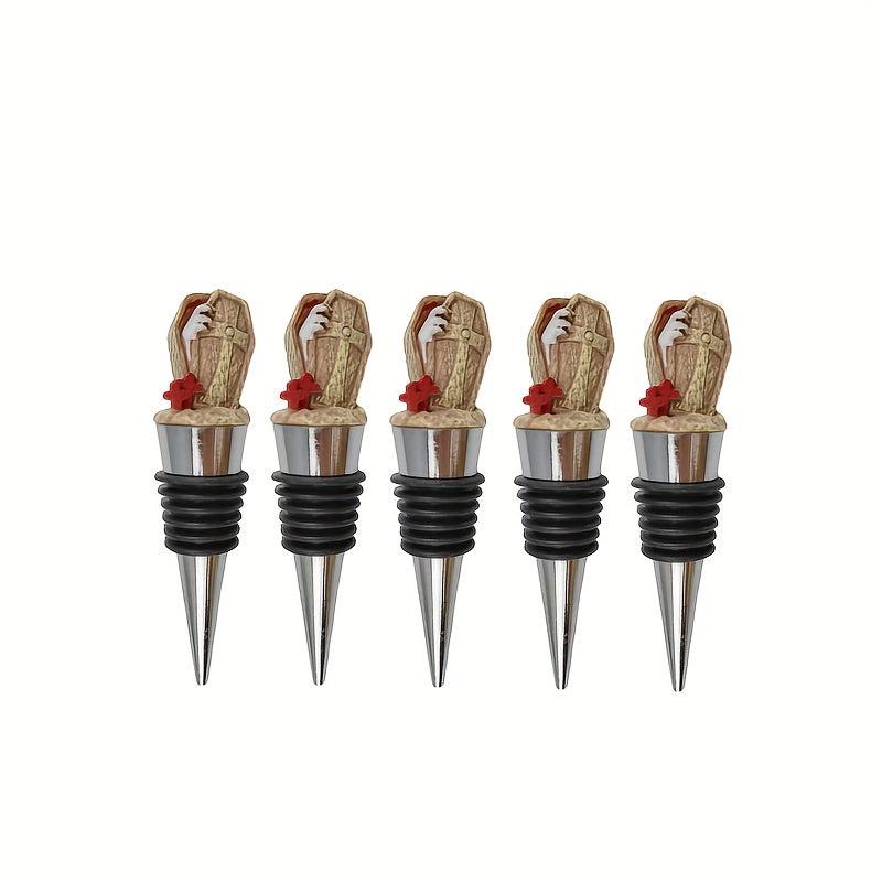 Halloween Series Coffin Wine Stoppers Set, Creative Resin & Wood Fingers Corks