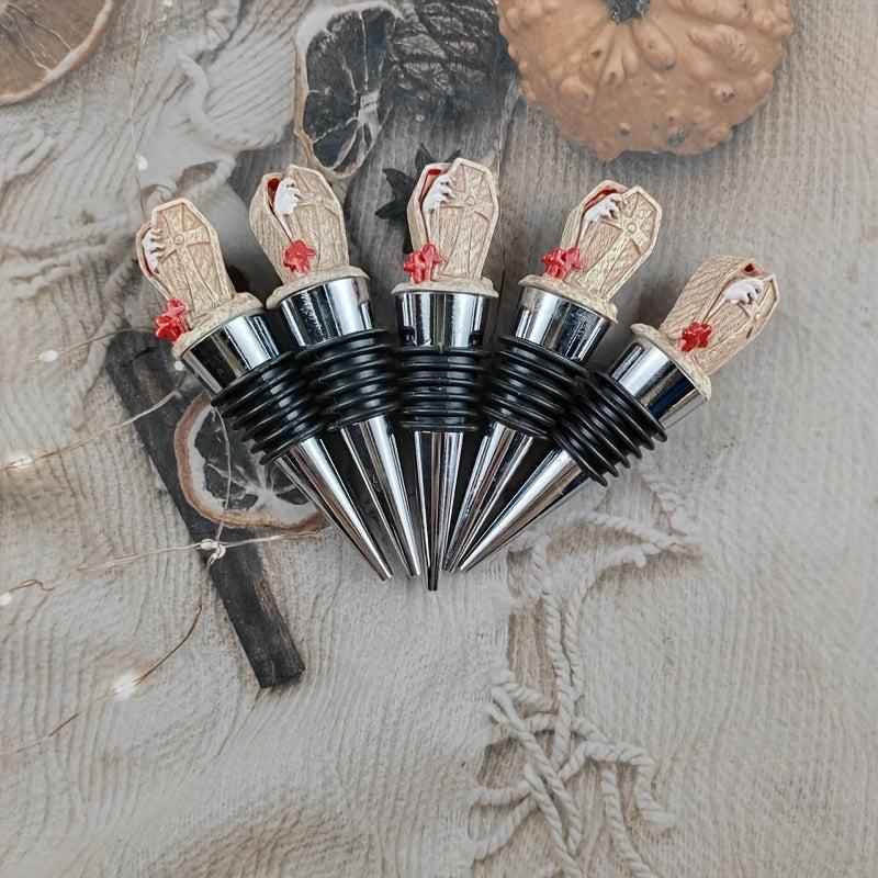 Halloween Series Coffin Wine Stoppers Set, Creative Resin & Wood Fingers Corks