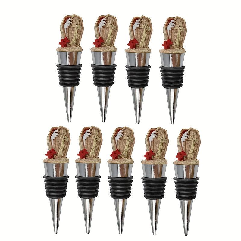 Halloween Series Coffin Wine Stoppers Set, Creative Resin & Wood Fingers Corks