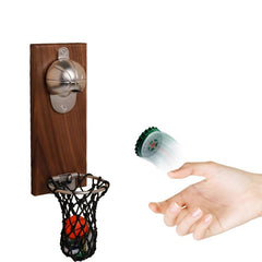 Vintage Wooden Beer Bottle Opener with Cap Catcher Wall Mounted - Home Bar Party